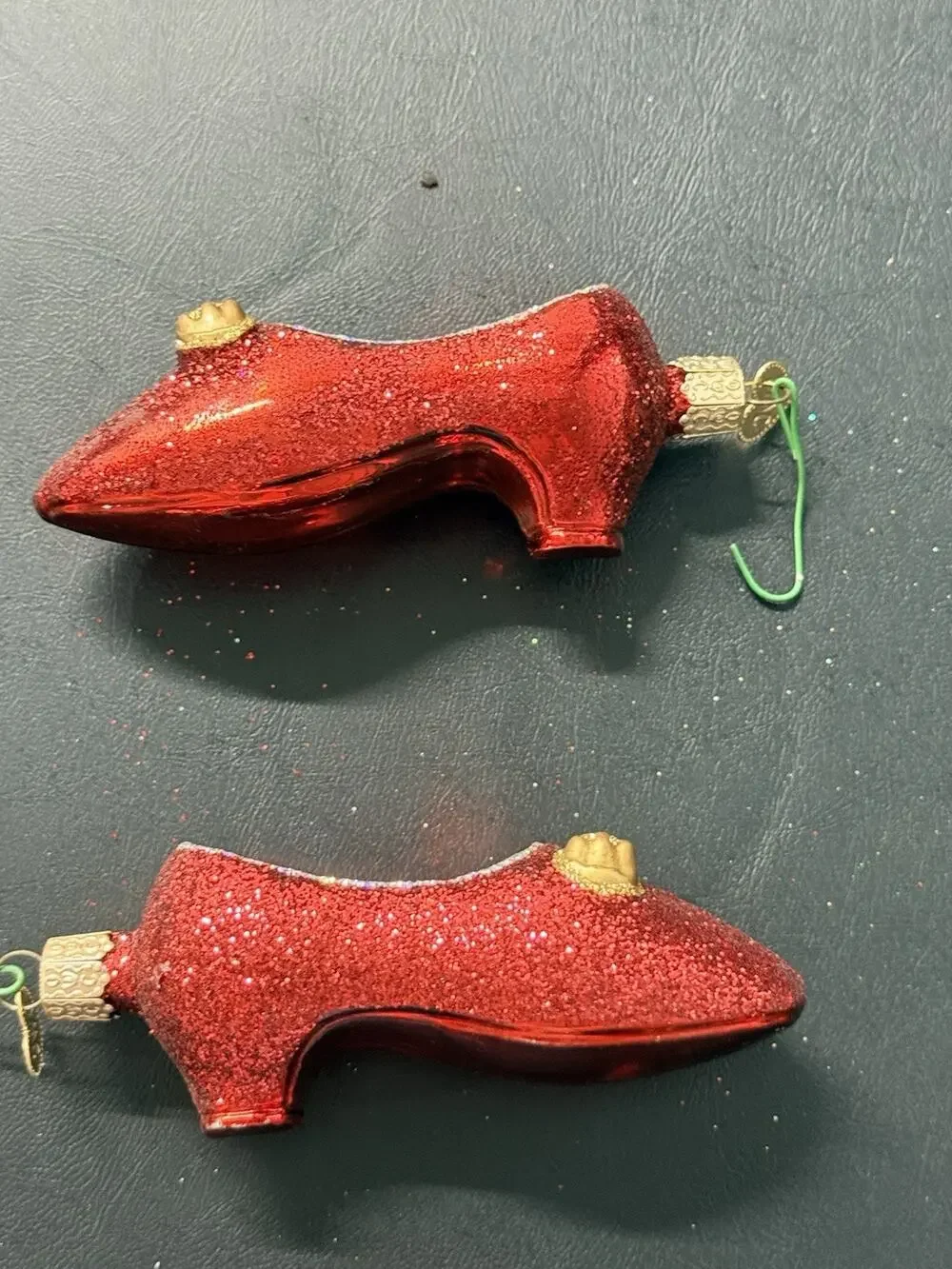 Old World Christmas Red Glitter Ruby Slipper Glass Ornaments Set of 2